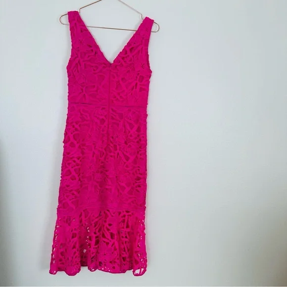 Alexia Admor Floral Lace V-neck Peplum Hem Eyelet Pink Midi Dress - Picture 12 of 14